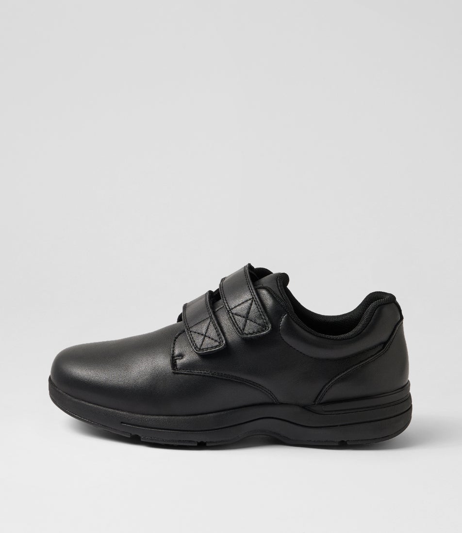 Renegade Senior Black Leather Adjustable Shoes