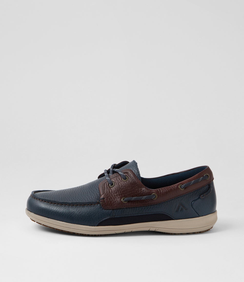 Askit Navy Brown Leather Boat Shoes