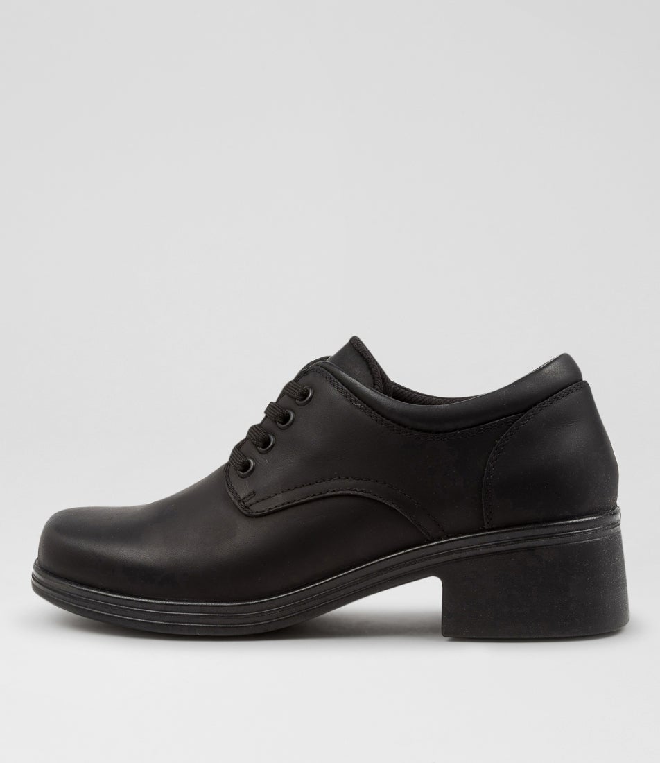 Tina Senior Matte Black Leather Lace Up Shoes
