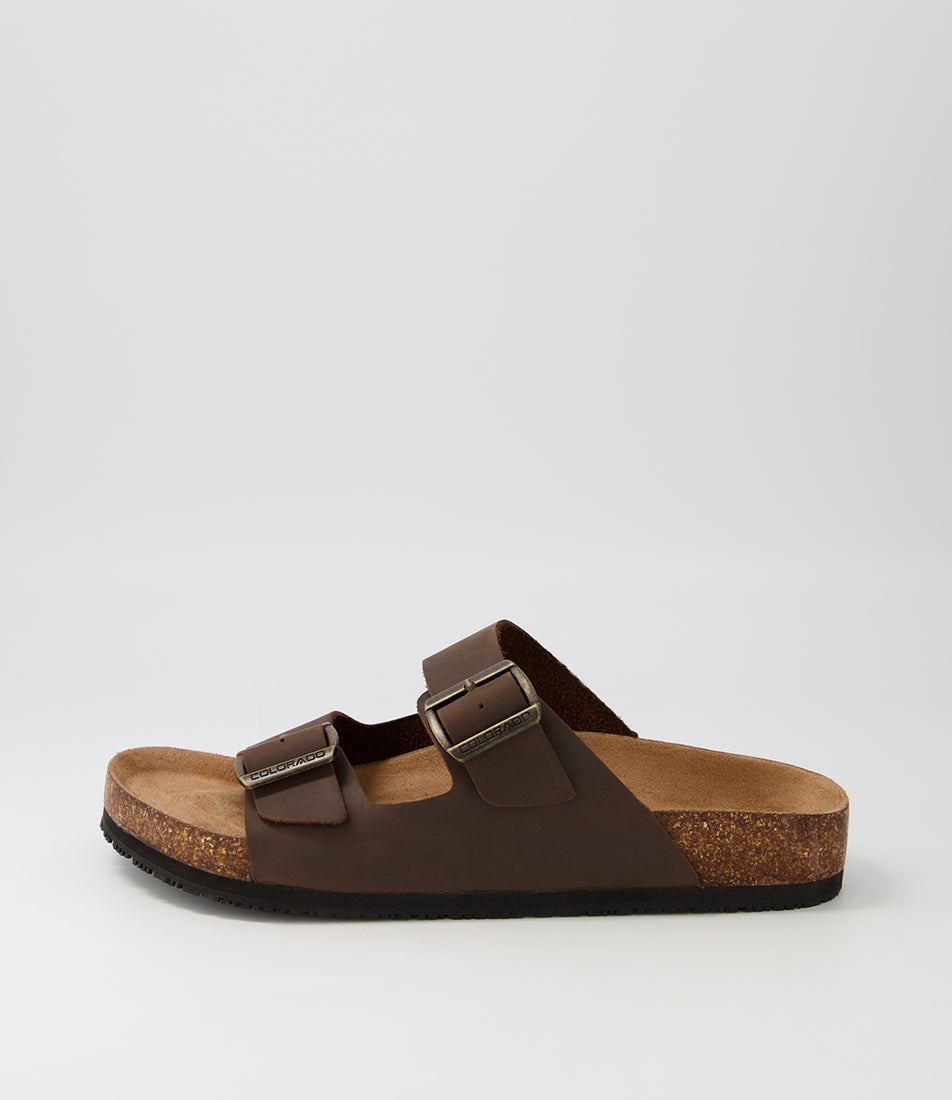 Karra Mocca Crazyhorse Leather Slides Karra Mocca Crazyhorse Leather Slides