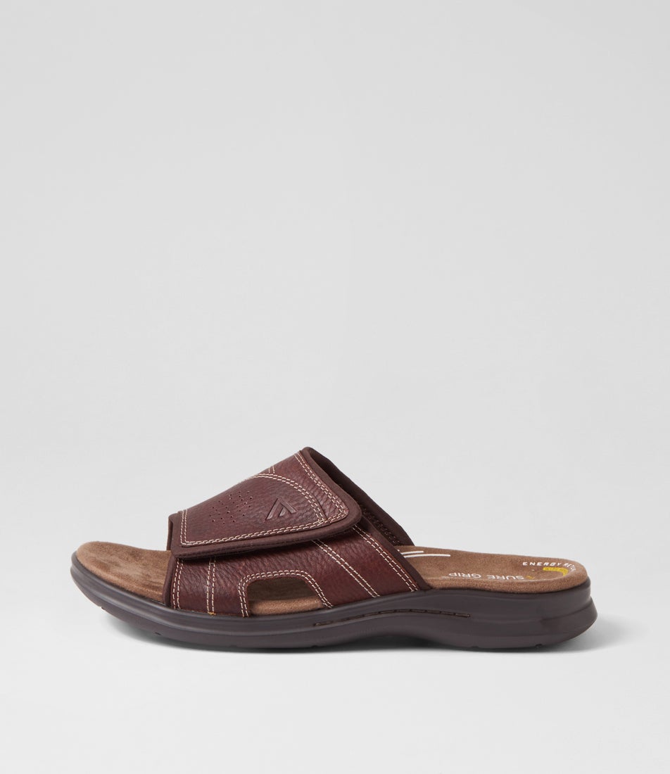 Iver Dark Brown Tumble Leather Slides Iver Dark Brown Tumble Leather Slides