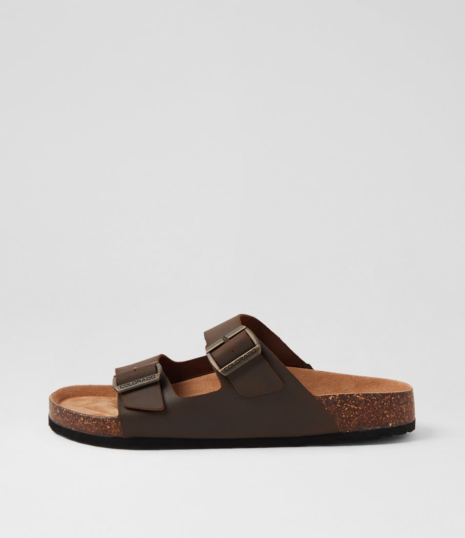Farrah Mocca Crazyhorse Leather Slides Farrah Mocca Crazyhorse Leather Slides