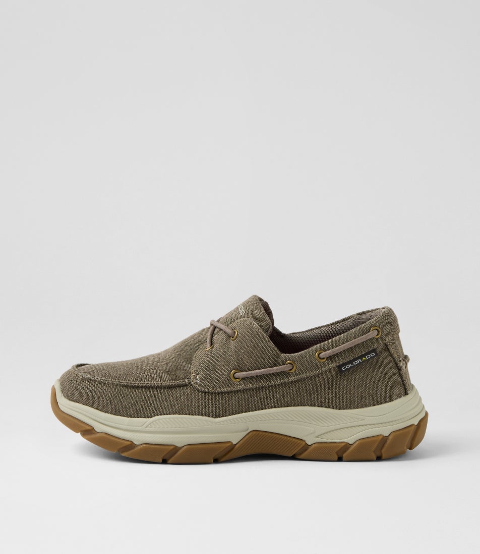 Kanebo Taupe Canvas Lace Up Flats