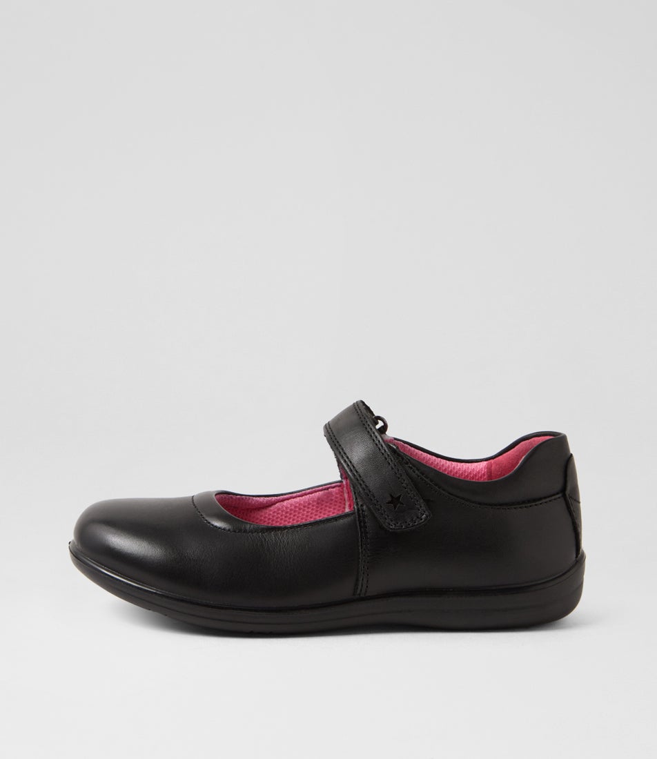 Ellie Junior E Black Print Insole Leather Flat Shoes Ellie Junior E Black Print Insole Leather Flat Shoes