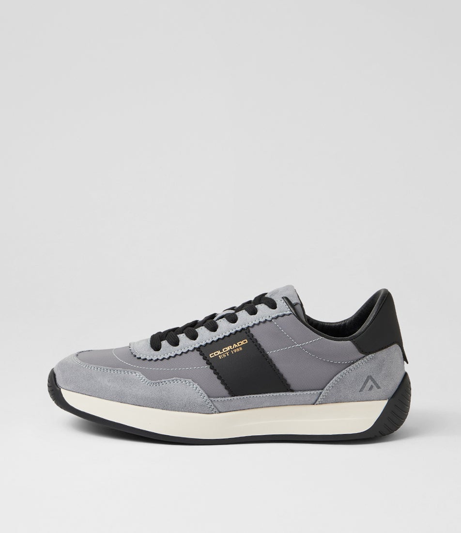 Larny Light Grey Black Suede Nylon Lace Up Sneakers