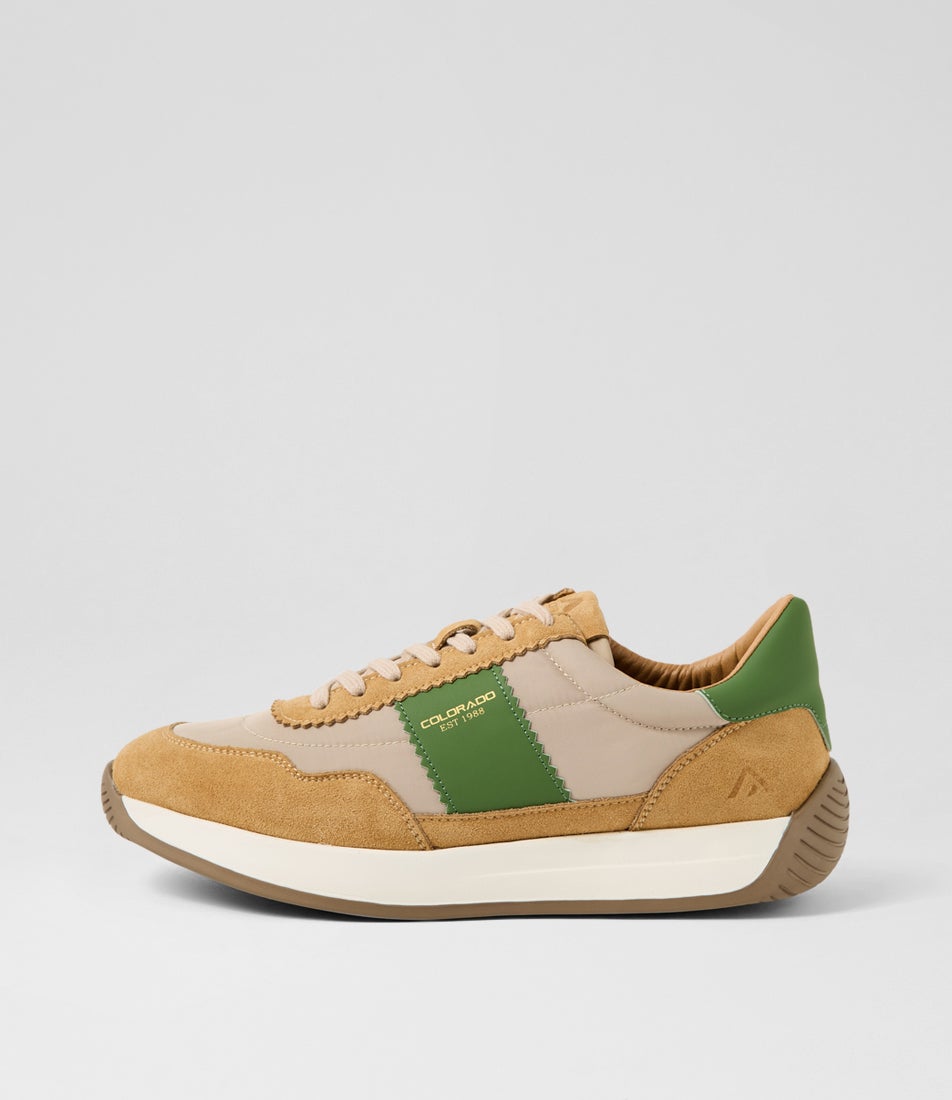 Larny Natural Green Suede Nylon Sneakers