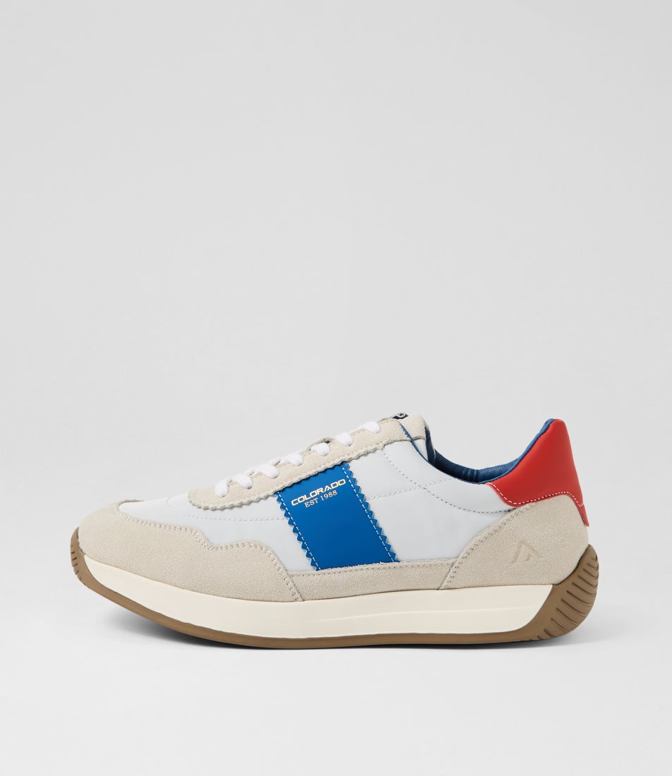 Larny White Blue Red Suede Nylon Sneakers
