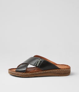 Bindya Black Leather Slides Bindya Black Leather Slides