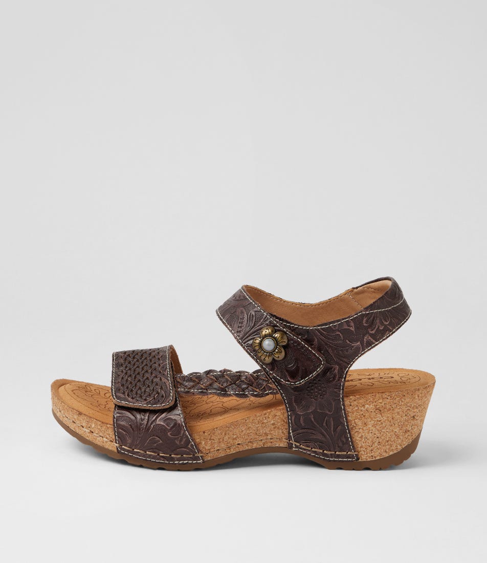 Jade Choc Embossed Leather Wedges