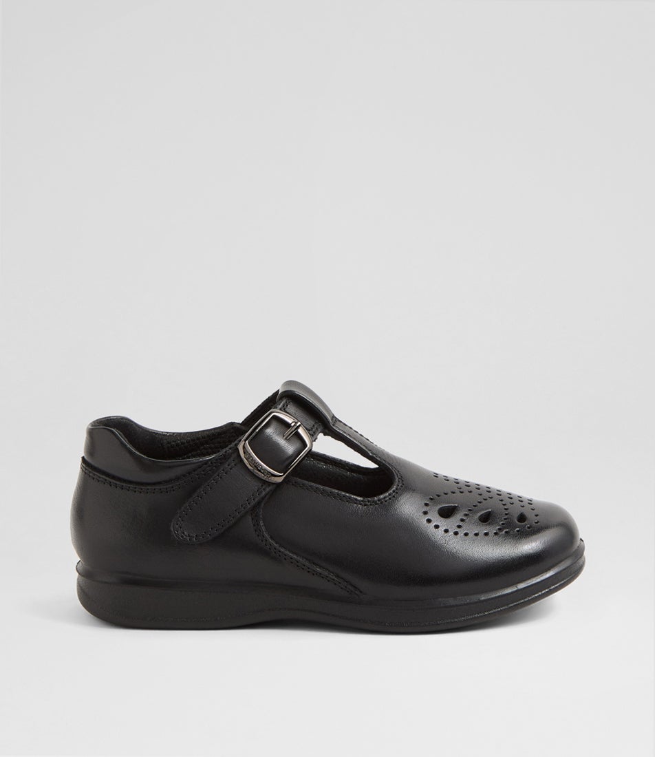 Hello Kitty Summer Junior E Black Leather Flat Shoes