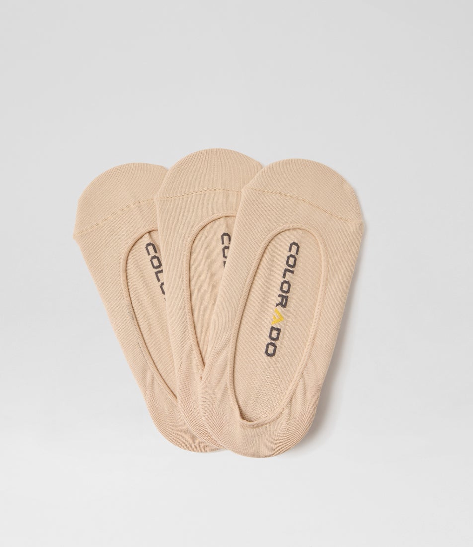 3pk Ball Invisible Beige Cotton Socks
