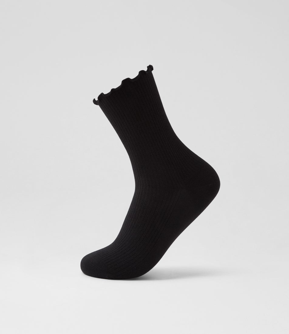 3pk Frill Black Cotton Socks