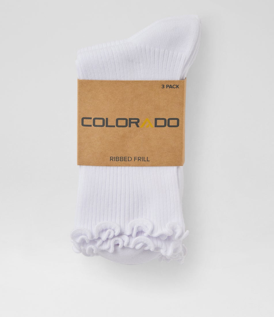3pk Frill White Cotton Socks