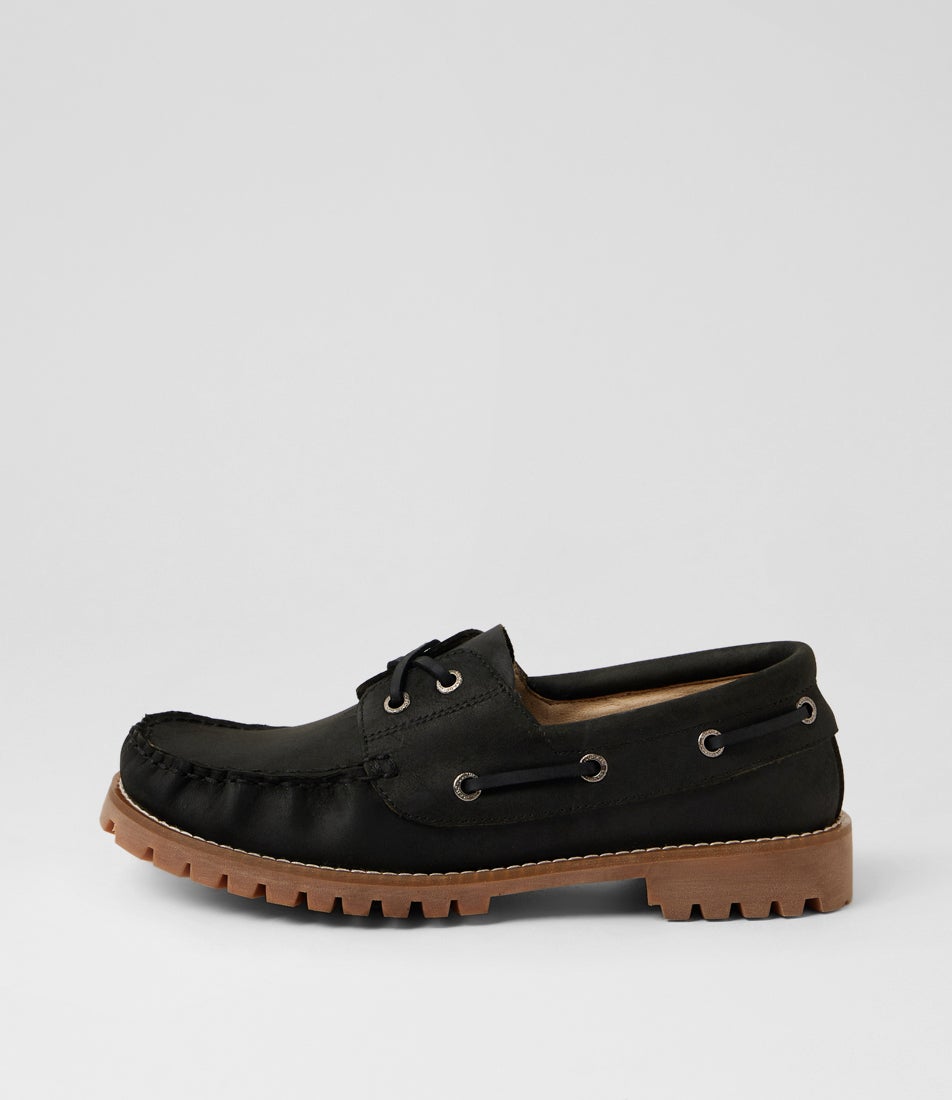 Florisa Black Leather Boat Shoes Florisa Black Leather Boat Shoes