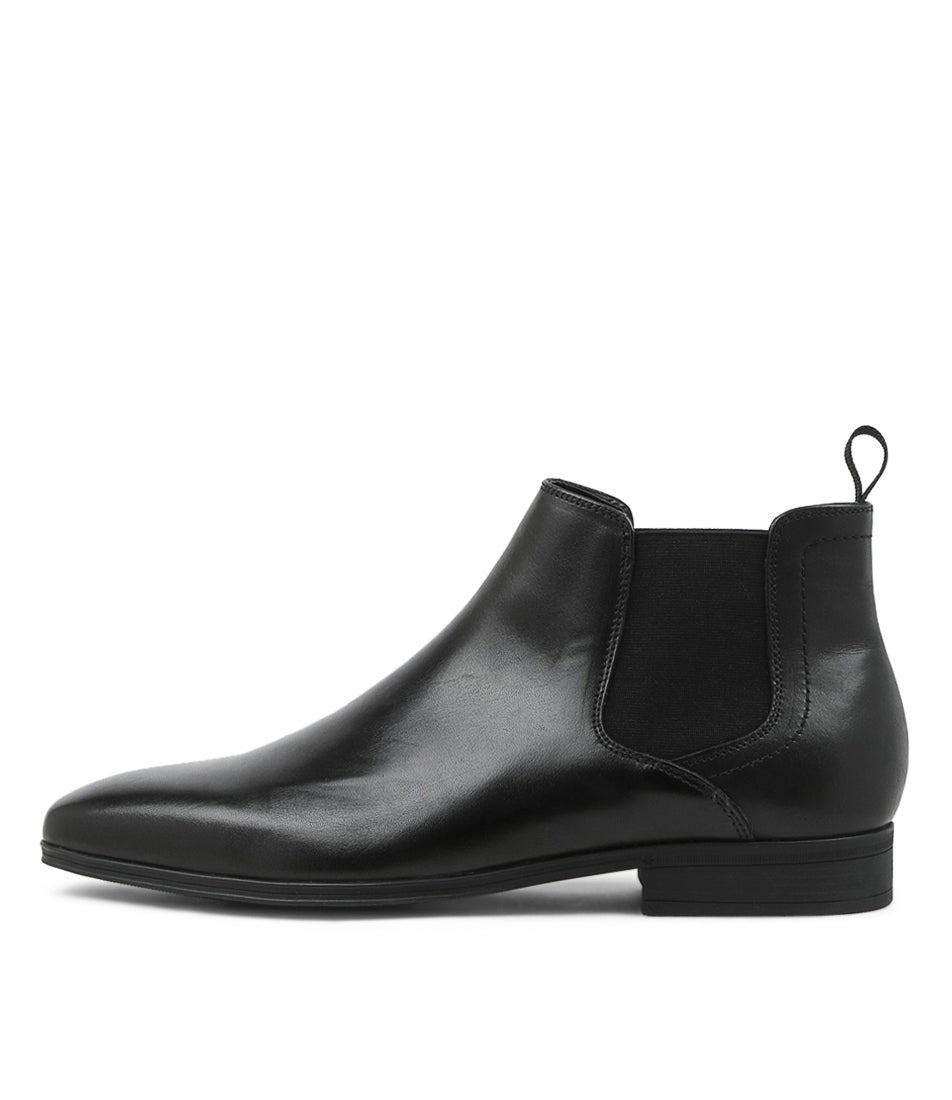 Alpha Black Leather Elastic Gusset Chelsea Boots