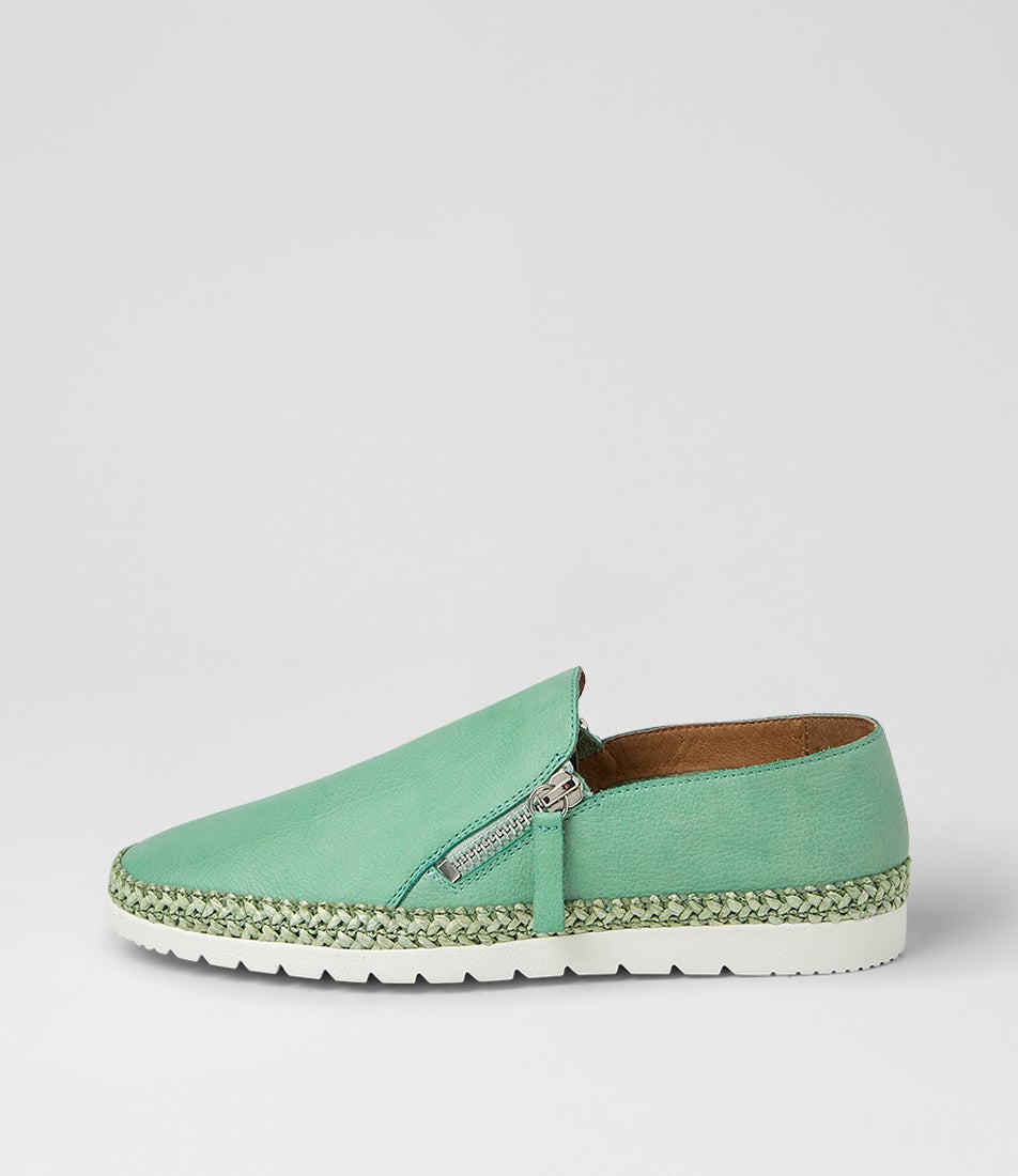 Ashli Green Weave Leather Slip-Ons