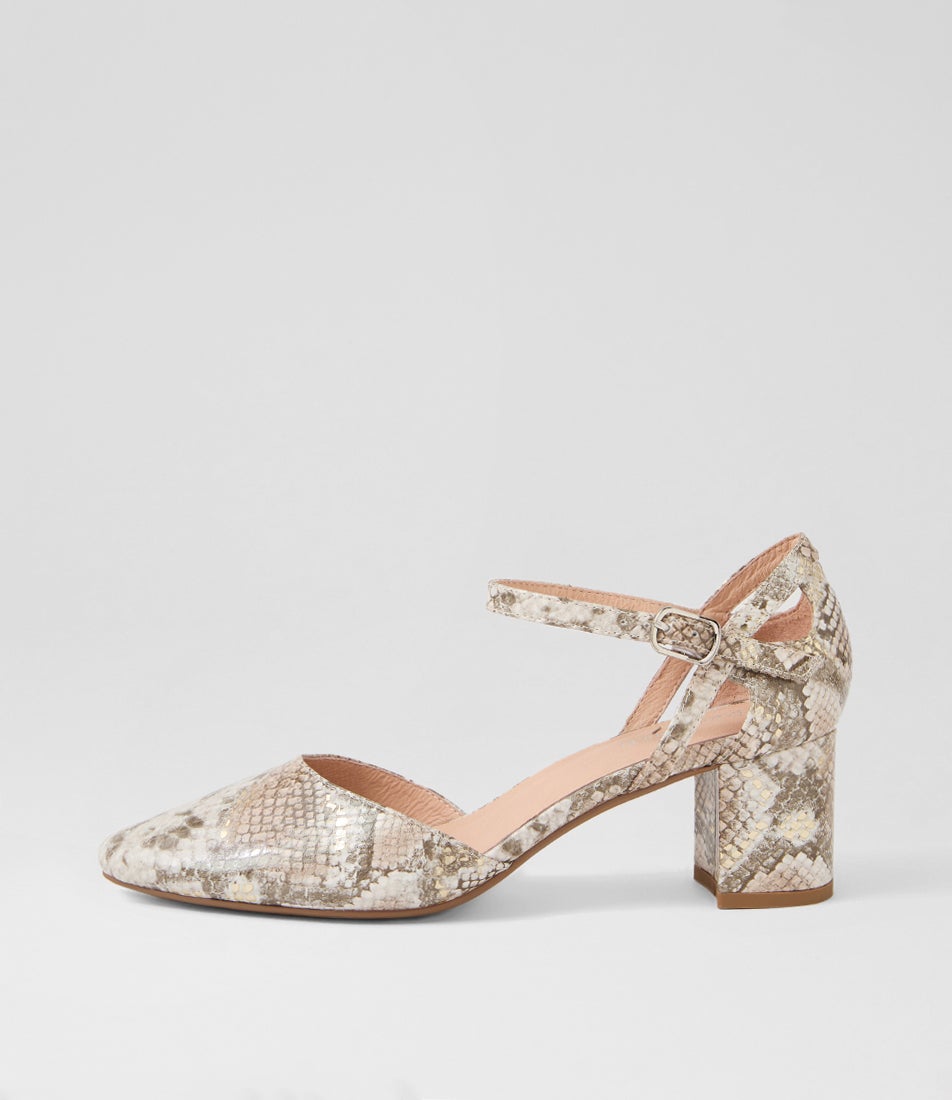 Loctavia Neutral Metallic Snake Heels Loctavia Neutral Metallic Snake Heels