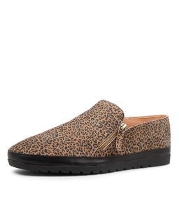 ASHLI DFL TAN MINI LEOPARD BLACK SUEDE LEATHER
