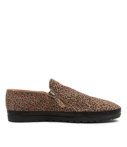 ASHLI DFL TAN MINI LEOPARD BLACK SUEDE LEATHER