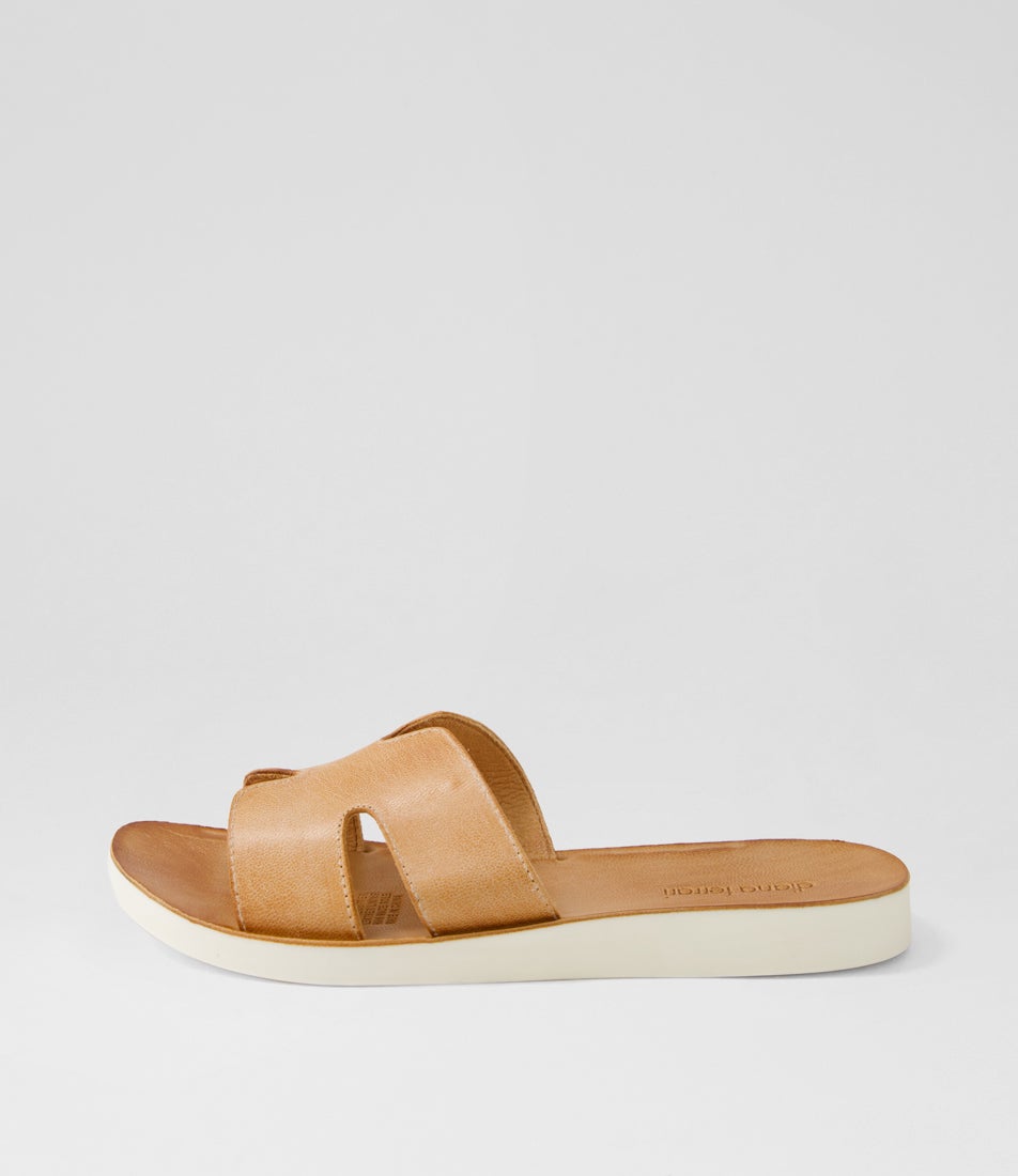 Nokker Dark Tan White Leather Slides Nokker Dark Tan White Leather Slides
