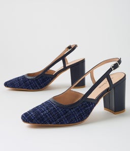 SHADIE DF BLUE TWEED NAVY FABRIC LEATHER