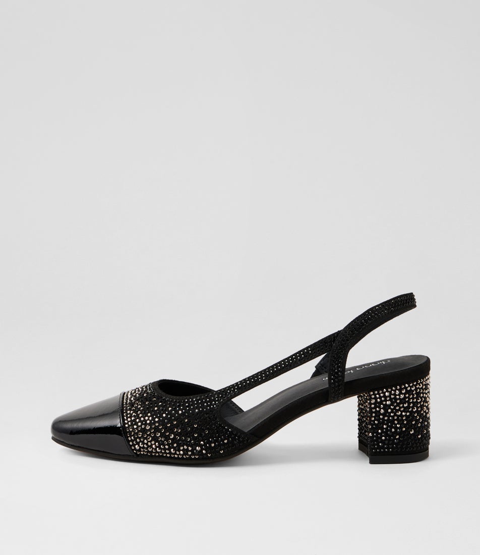 Luxury Black Silver Patent Jewels Heels Luxury Black Silver Patent Jewels Heels