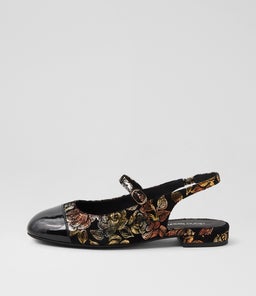 CLEMEN DF BLACK GOLD FLORAL PATENT SUEDE