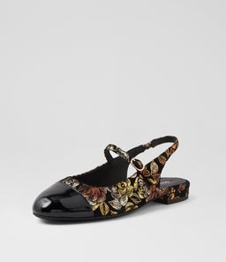 CLEMEN DF BLACK GOLD FLORAL PATENT SUEDE