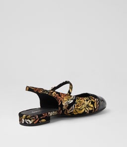 CLEMEN DF BLACK GOLD FLORAL PATENT SUEDE