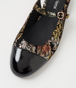 CLEMEN DF BLACK GOLD FLORAL PATENT SUEDE
