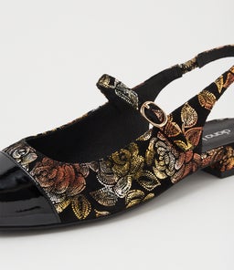 CLEMEN DF BLACK GOLD FLORAL PATENT SUEDE
