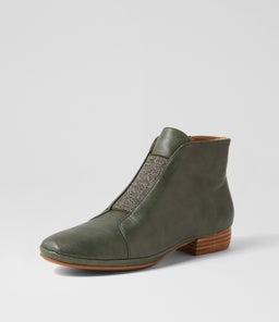 RALL DF DK OLIVE GLITTER LEATHER ELASTIC
