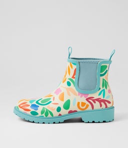 Splashy Botanical Blue Ankle Boots Splashy Botanical Blue Ankle Boots