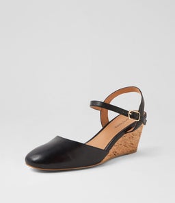 LEISAL DF BLACK CORK HEEL LEATHER