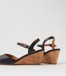 LEISAL DF BLACK CORK HEEL LEATHER