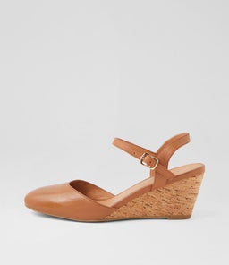 LEISAL DF DK TAN CORK HEEL LEATHER