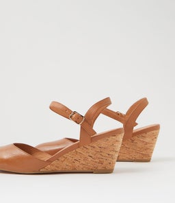 LEISAL DF DK TAN CORK HEEL LEATHER