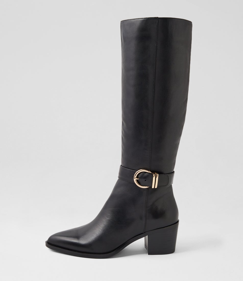 Farally Black Leather Knee High Boots Farally Black Leather Knee High Boots