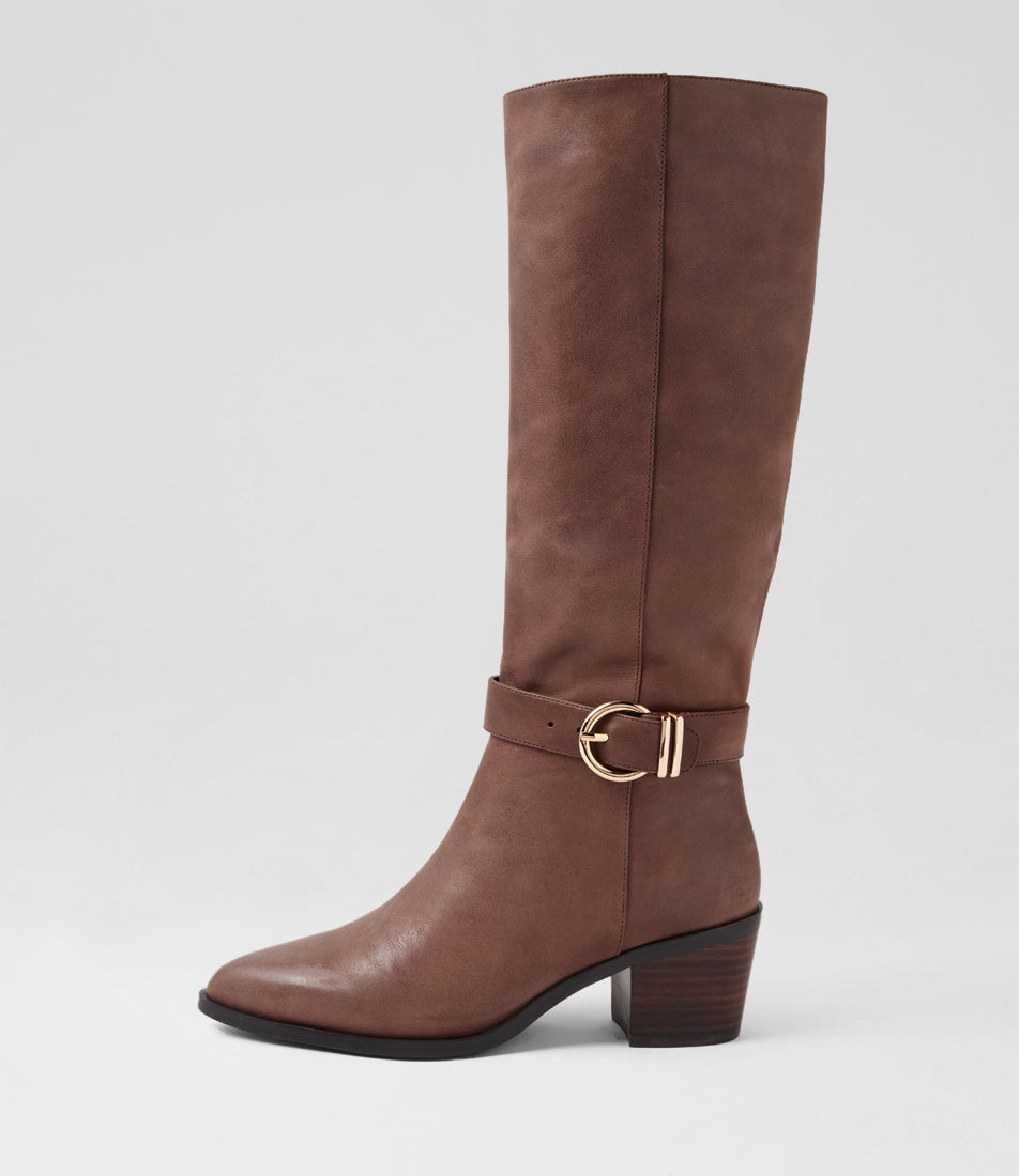 Farally Walnut Dark Brown Leather Knee High Boots