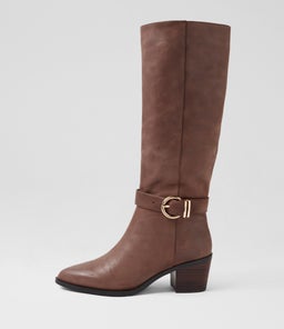 Farally Walnut Dark Brown Leather Knee High Boots Farally Walnut Dark Brown Leather Knee High Boots