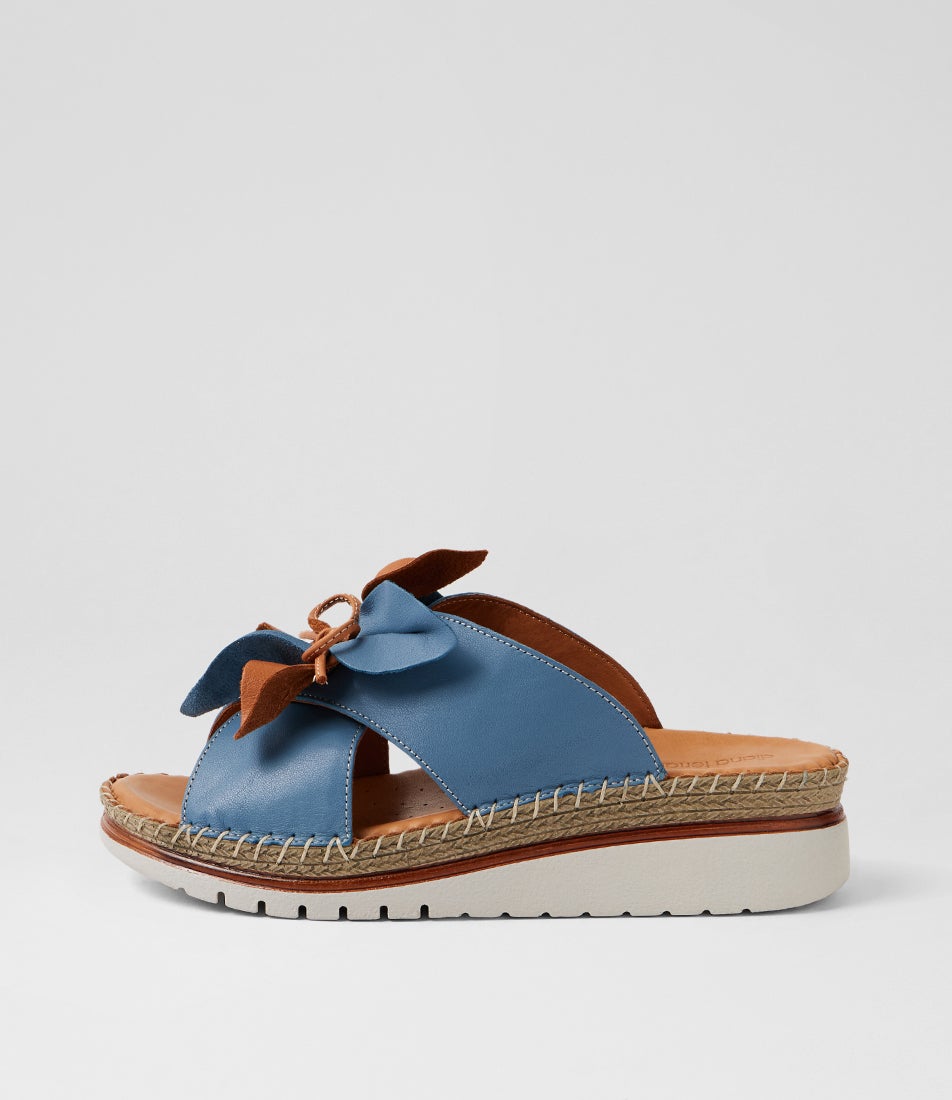 Intreege Denim Tan Leather Sandals