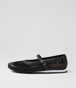 Avah Black Leather Mesh Flat Shoes Avah Black Leather Mesh Flat Shoes