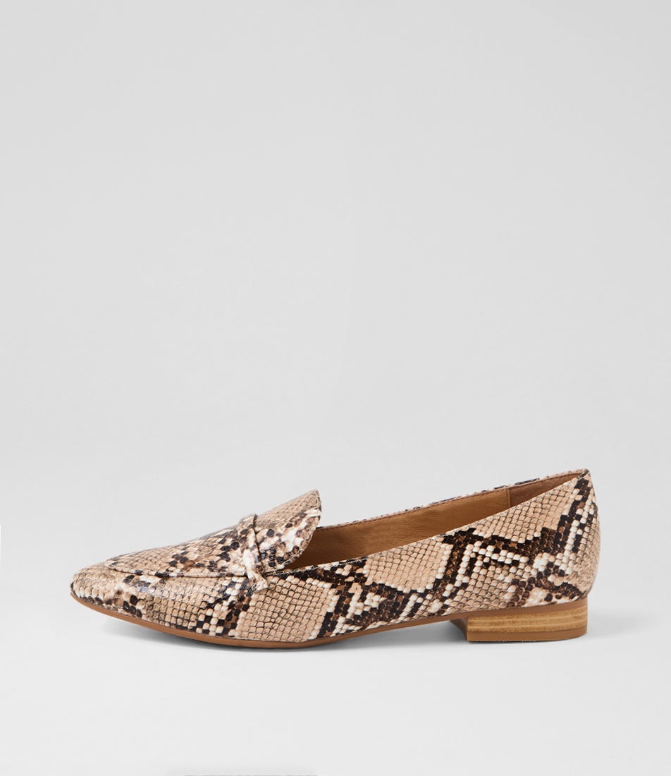 Daele Nude Dark Brown Snake Leather Flat Shoes Daele Nude Dark Brown Snake Leather Flat Shoes