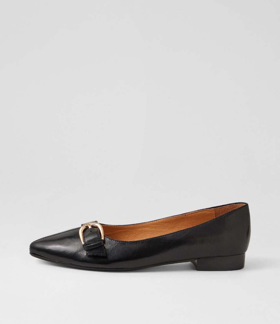 Darcee Black Leather Flat Shoes