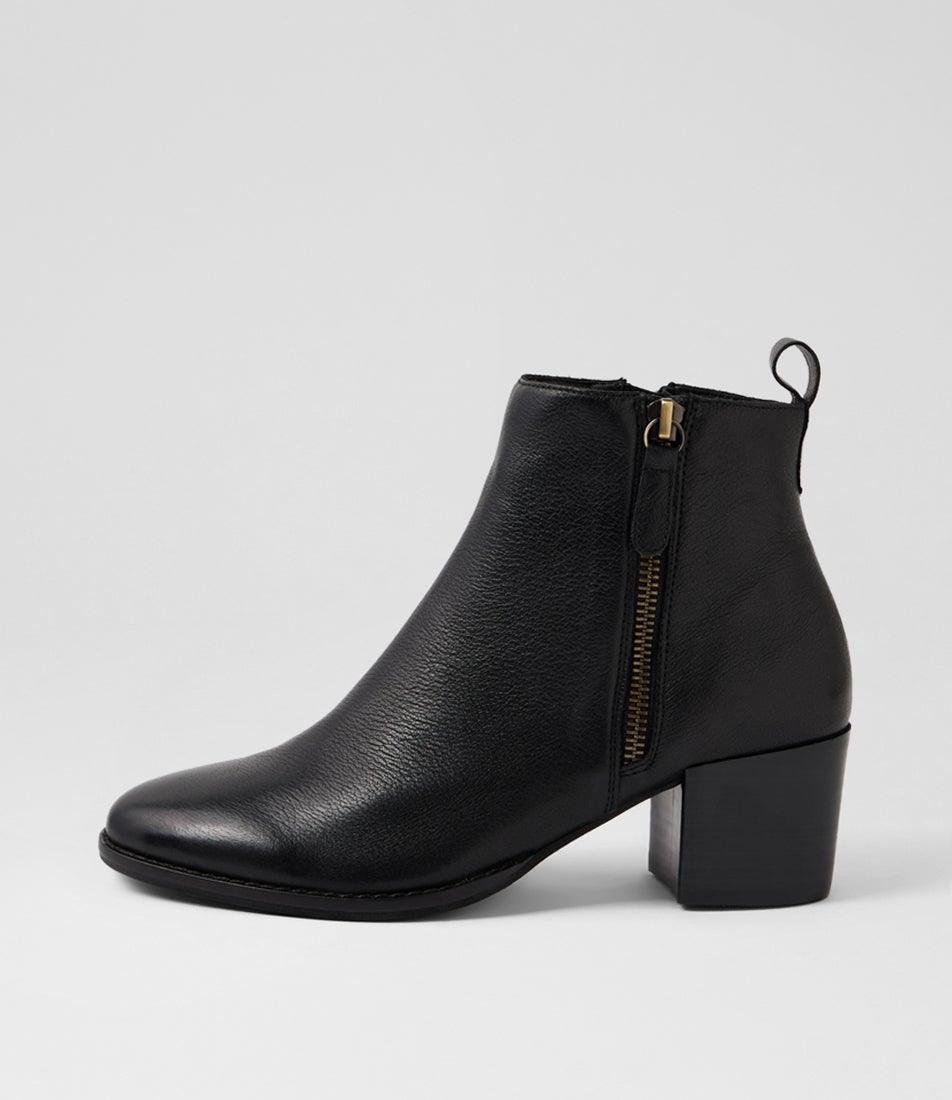 Modds Black Leather Ankle Boots