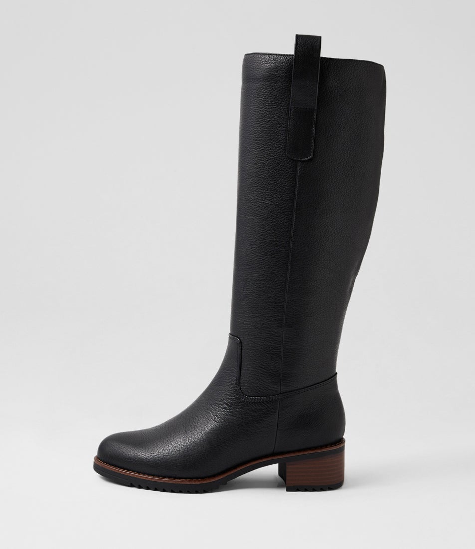 Genson Black Leather Knee High Boots