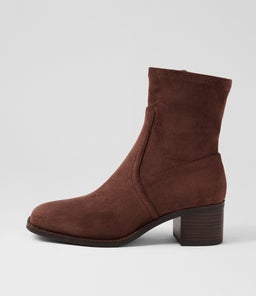 Adirna Choc Brown Stretch Microsuede Ankle Boots Adirna Choc Brown Stretch Microsuede Ankle Boots