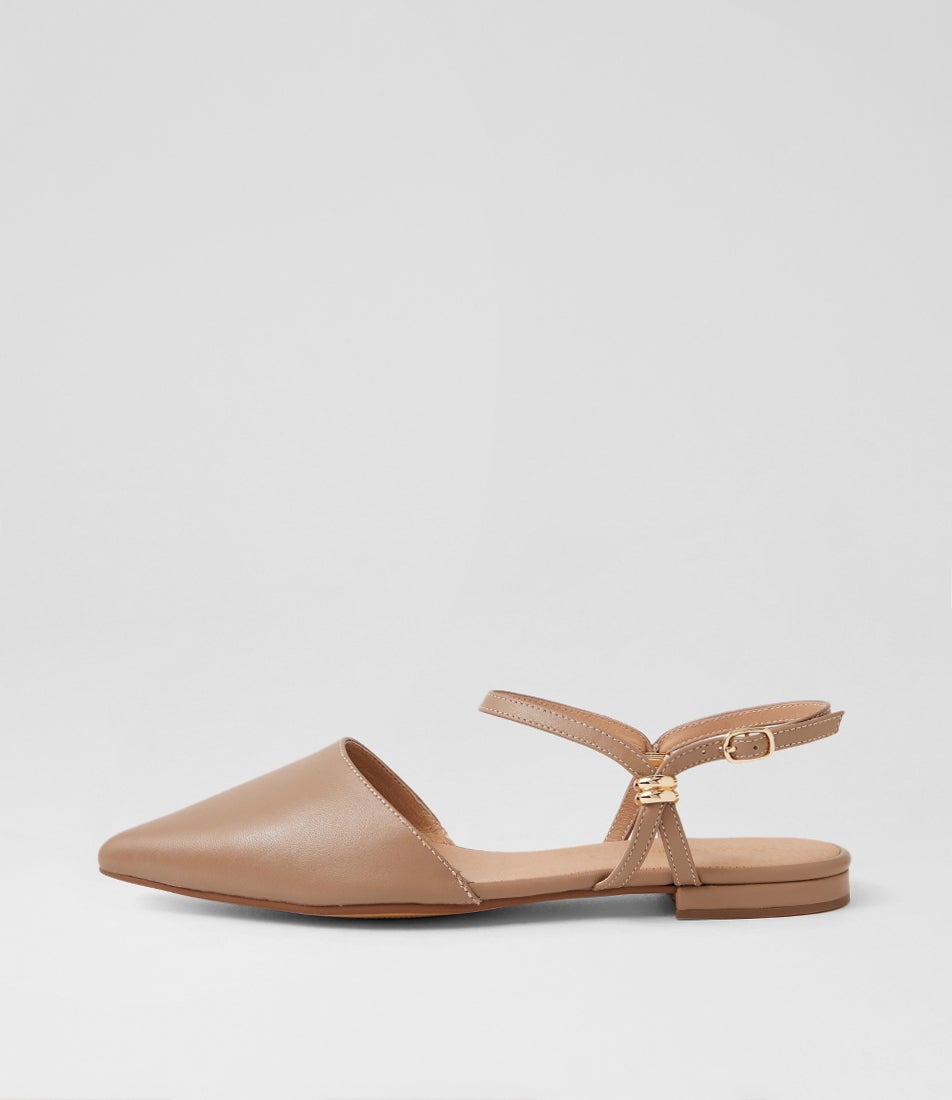 Awed Taupe Leather Flat Shoes Awed Taupe Leather Flat Shoes