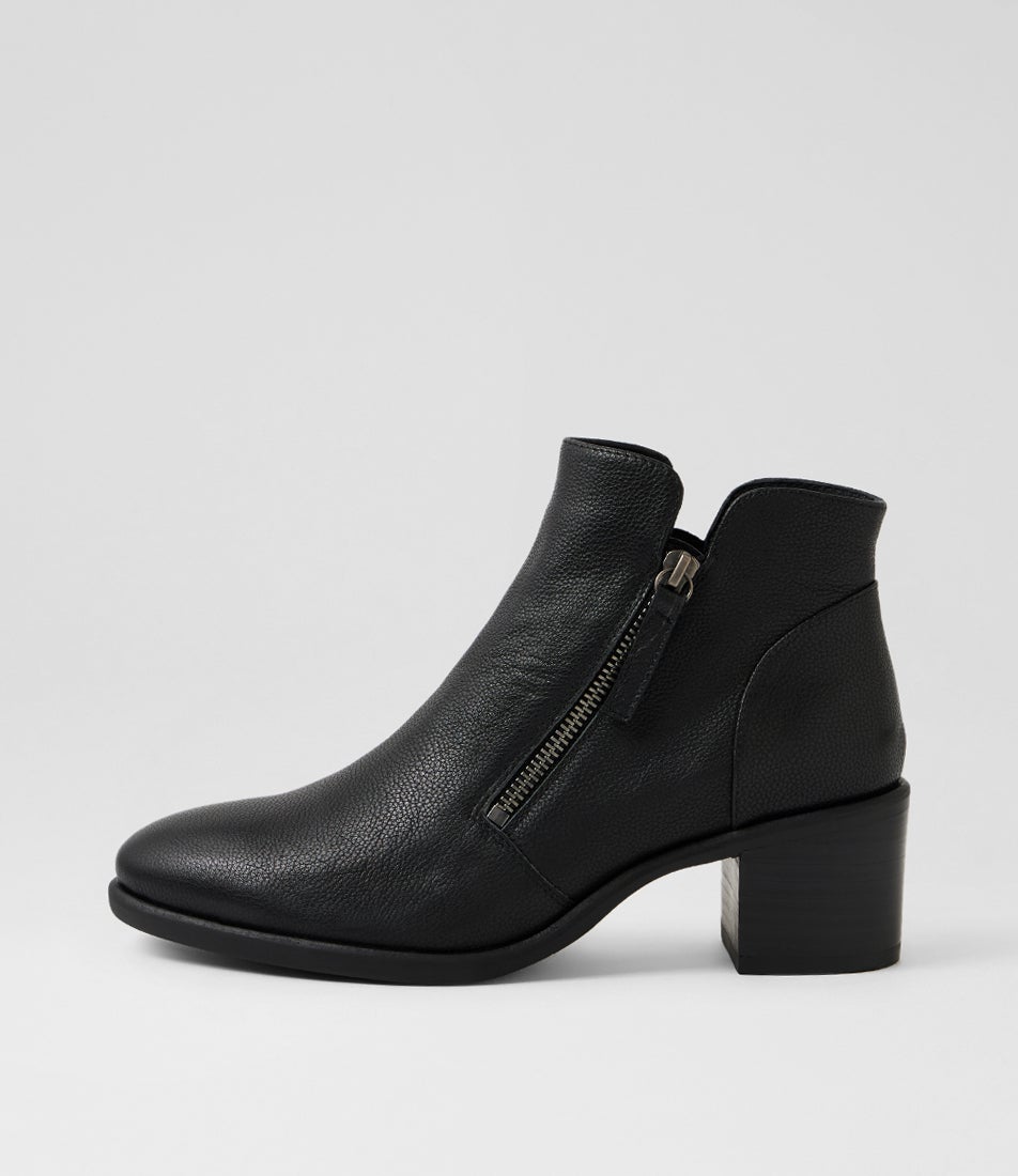 Esona Black Leather Ankle Boots