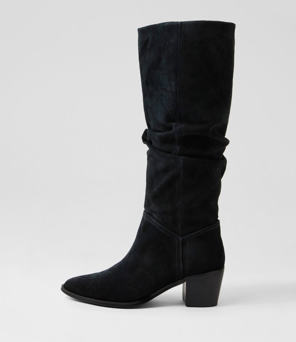 Fadow Black Suede Knee High Boots